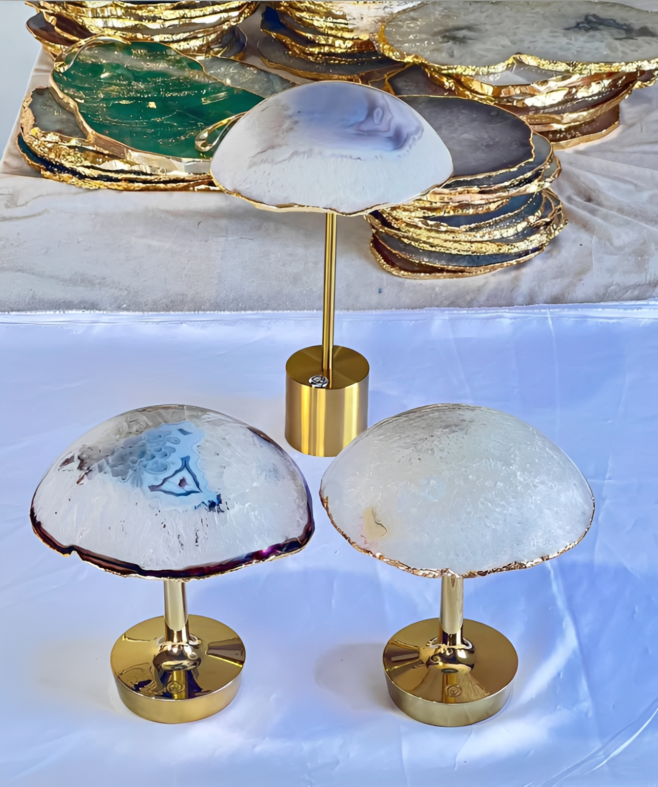 Kit Abajur Decorativa de Ágata Natural - Azul Aurora