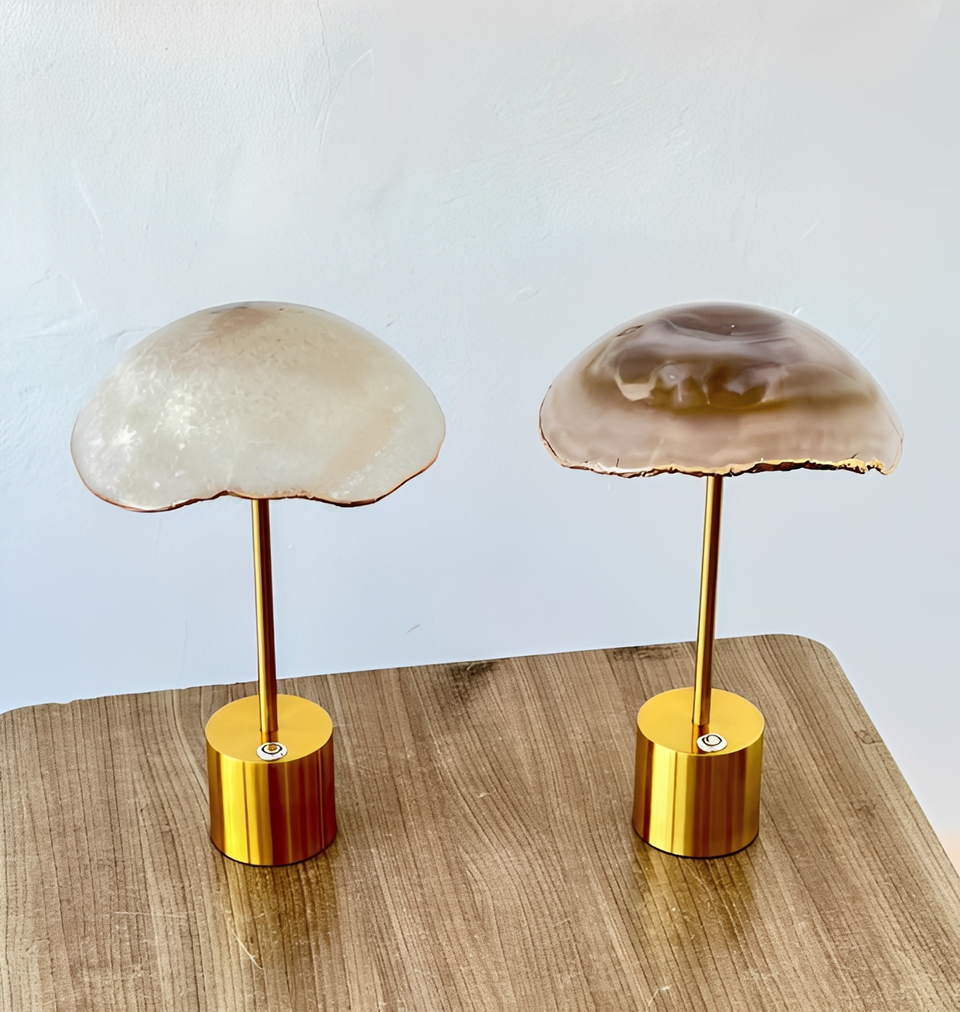 Kit Abajur Decorativa de Ágata Natural - Pérola Natural/Mel Dourado