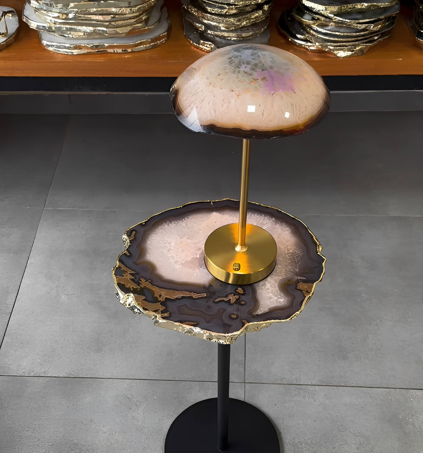 Kit Abajur Decorativa de Ágata Natural - Rosé Natural