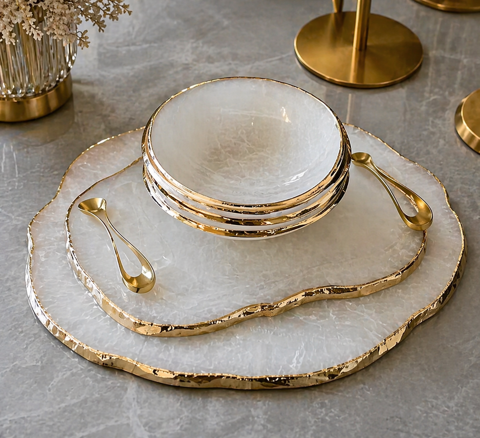 Kit Bandeja e Tigela em Ágata Champagne