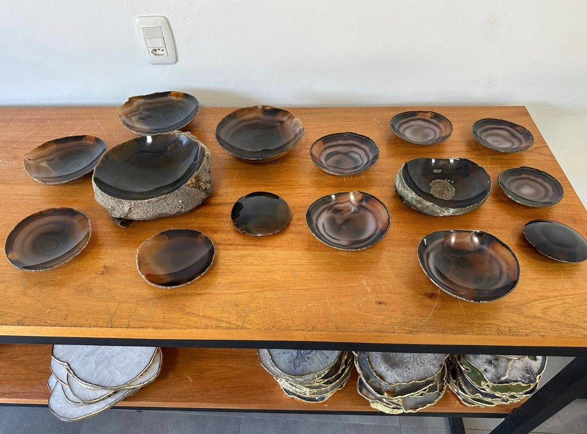 Tigelas Ágata Roxa com Acabamento Dourado - 8 Peças