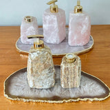 Kit Lavabo Luxo com Pedras Naturais e Dispensers Dourados