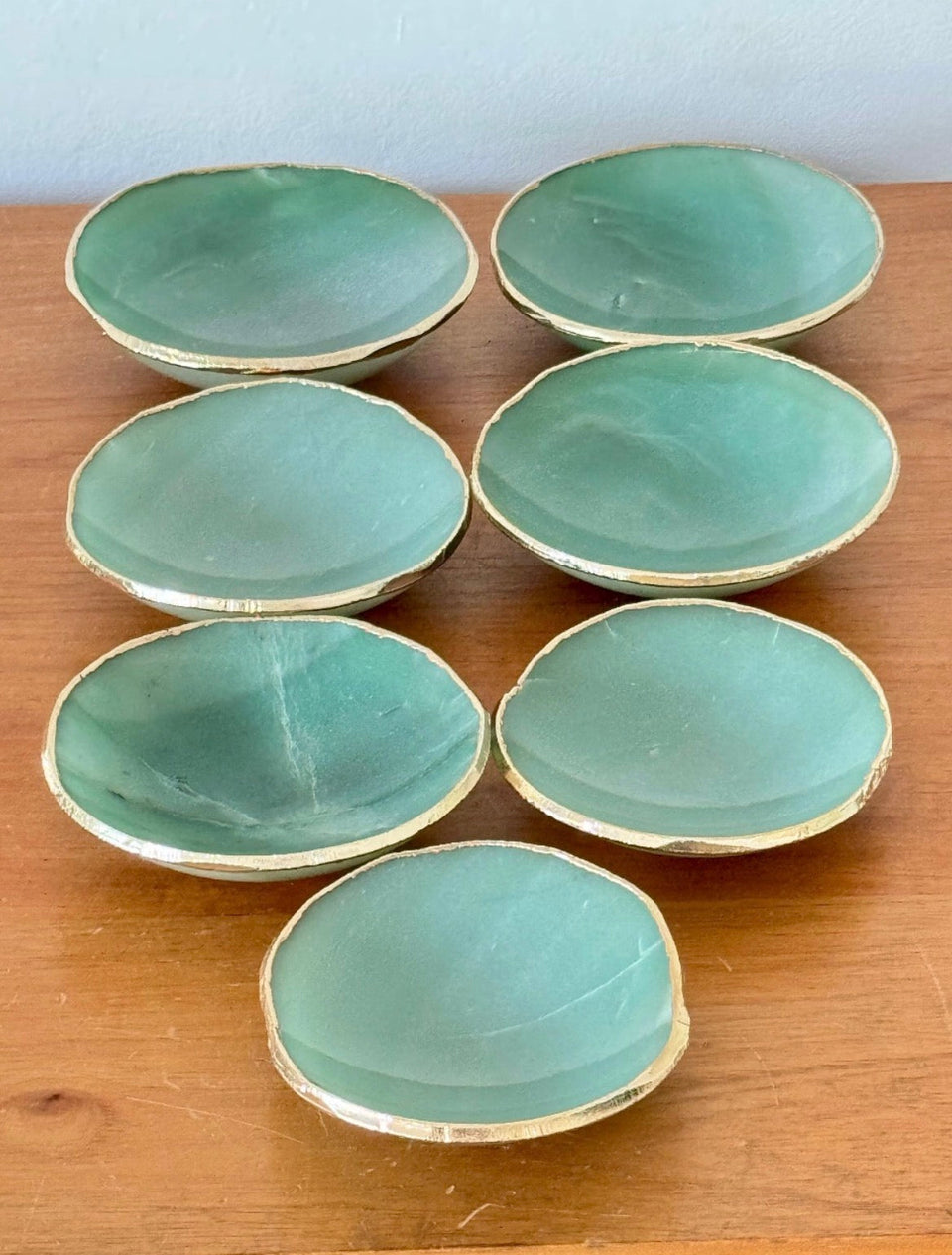 Tigelas em Ágata Azul com Acabamento Dourado 7 Peças