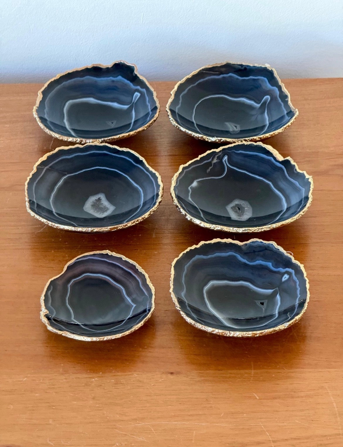 Tigelas em Ágata Roxa e Azul com Acabamento Dourado 6 Peças