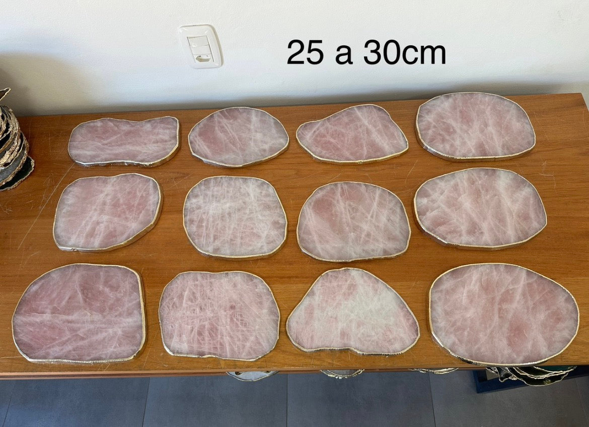 Bandeja Ágata Rosa com Acabamento Dourado - 25 a 30cm