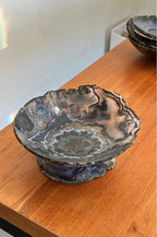 Fruteira Luxo de Ágata Natural com Pedestal Dourado